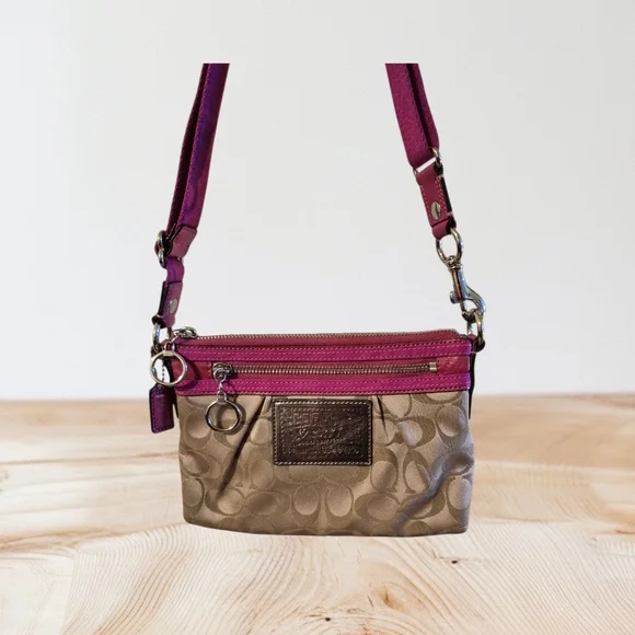 Coach Poppy Limited Edition Brown/ Pink  Monogram CC Logo Mini Crossbody Bag - Picture 2 of 9